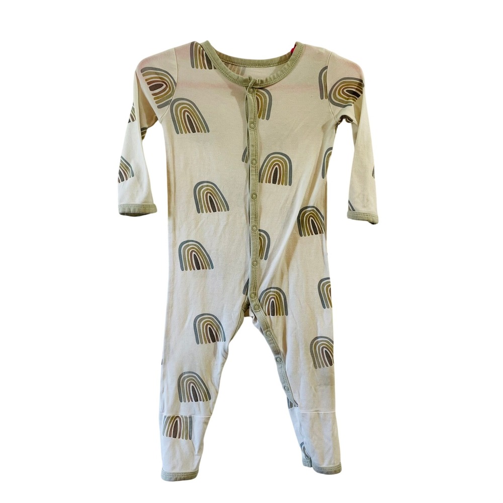 Kyte Baby Romper Cream Earthy Rainbow Bamboo Snap Pajamas Kids 6-12M Boho